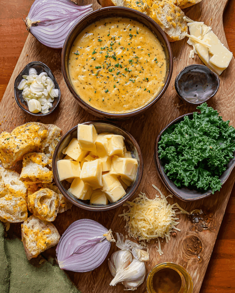 Ingredients for cheddar garlic herb potato soup