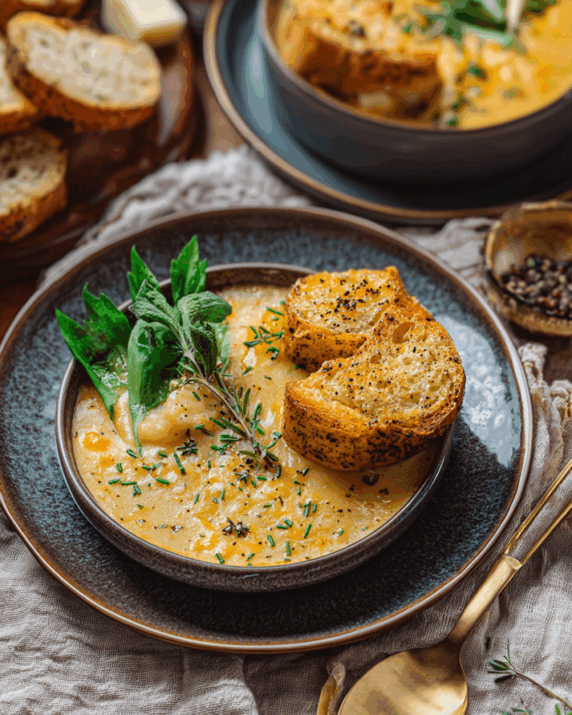 Different variations of cheddar garlic herb potato soup