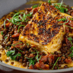 Smoky Skillet Lasagna with Crispy Lentils in cast iron skillet