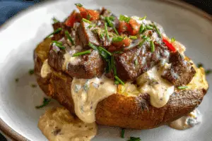 Loaded Baked Potato with Steak Bites