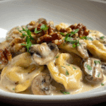 Ravioli in Mushroom-Walnut Cream Sauce