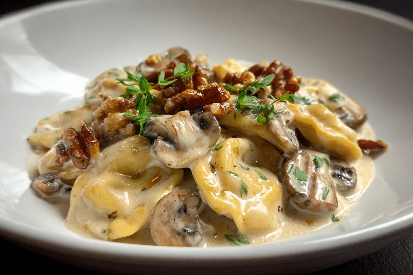 Ravioli in Mushroom-Walnut Cream Sauce