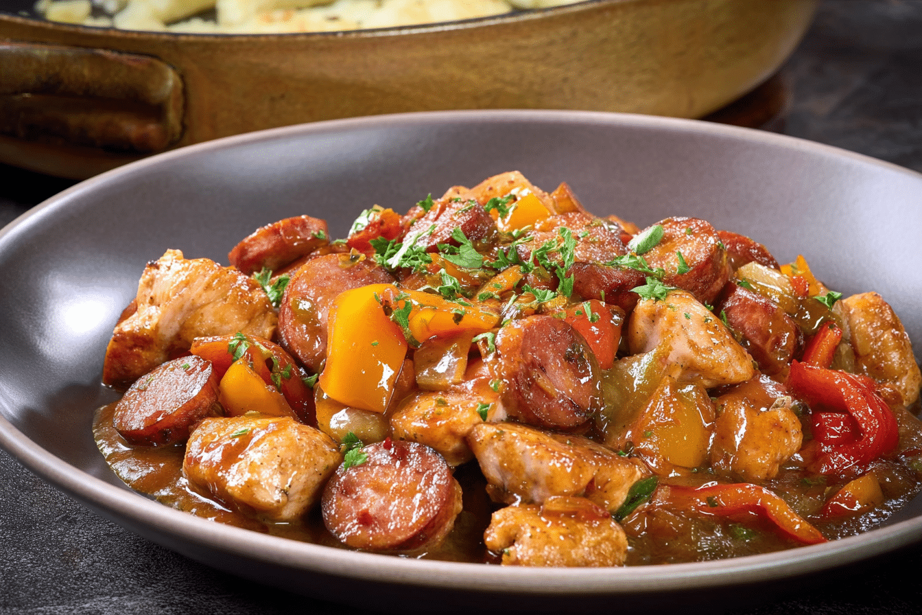 Skillet Chicken Kielbasa and Bell Pepper