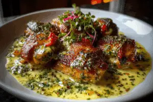 Bobby Flay Chicken Thighs with Creamy Garlic Sauce