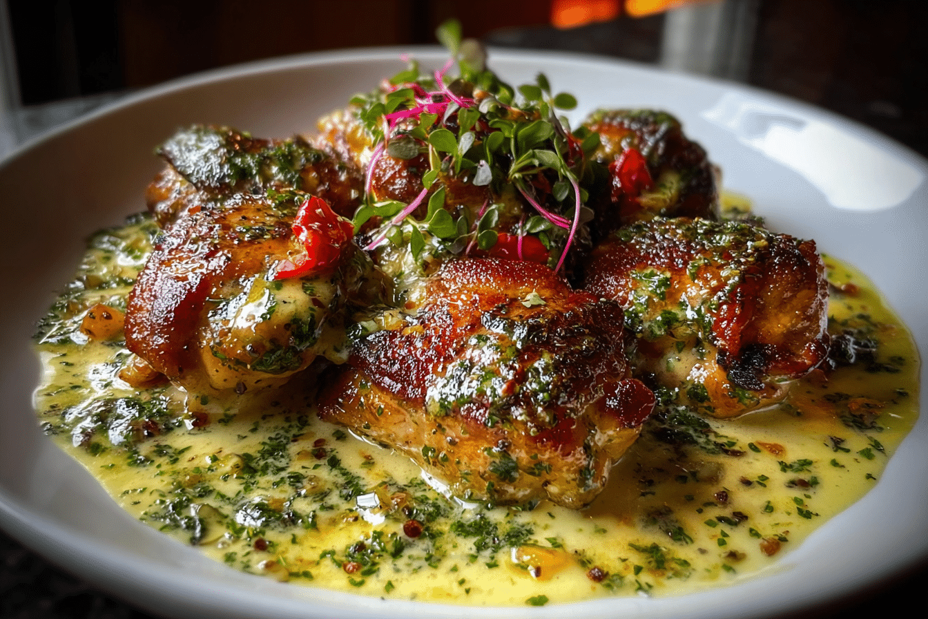 Bobby Flay Chicken Thighs with Creamy Garlic Sauce