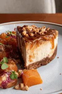 Bourbon Almond Praline Sweet Potato Cheesecake