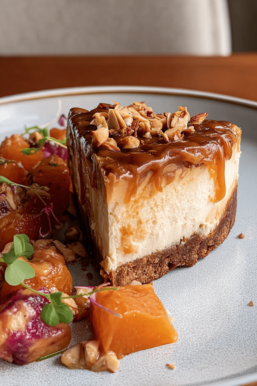 Bourbon Almond Praline Sweet Potato Cheesecake
