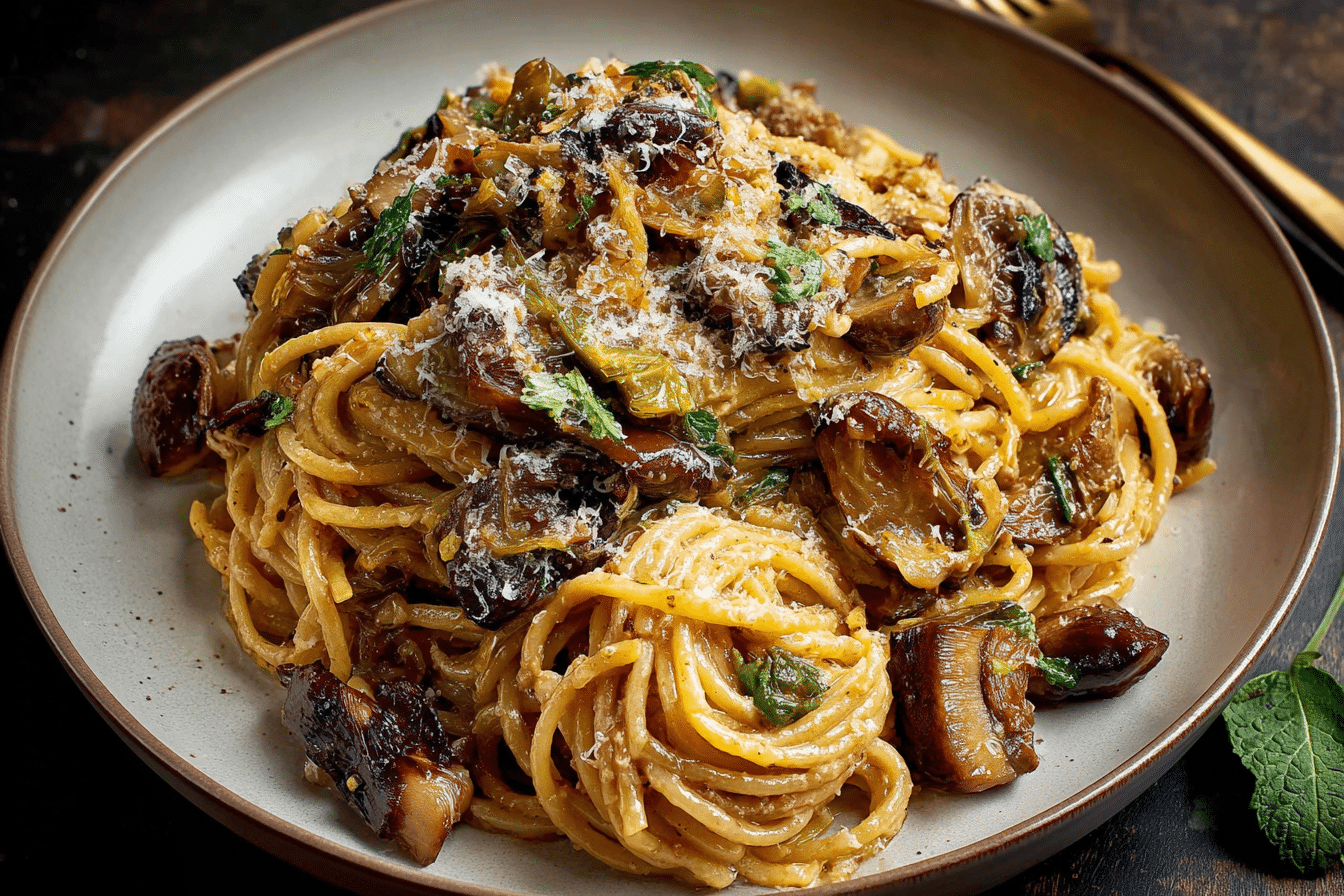 Caramelized Leek and Mushroom Gruyere Pasta