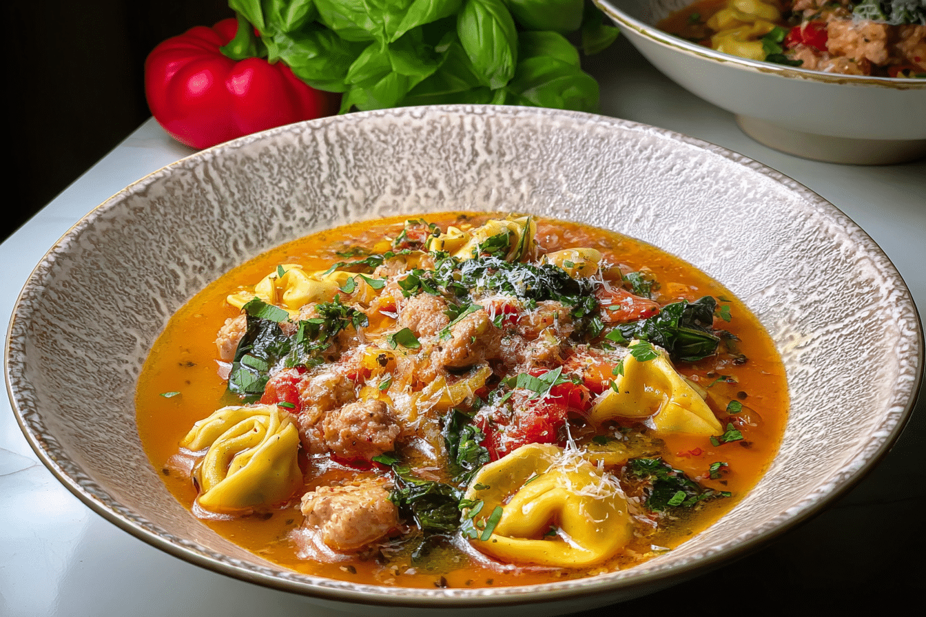 Creamy Chicken Sausage & Tortellini Soup