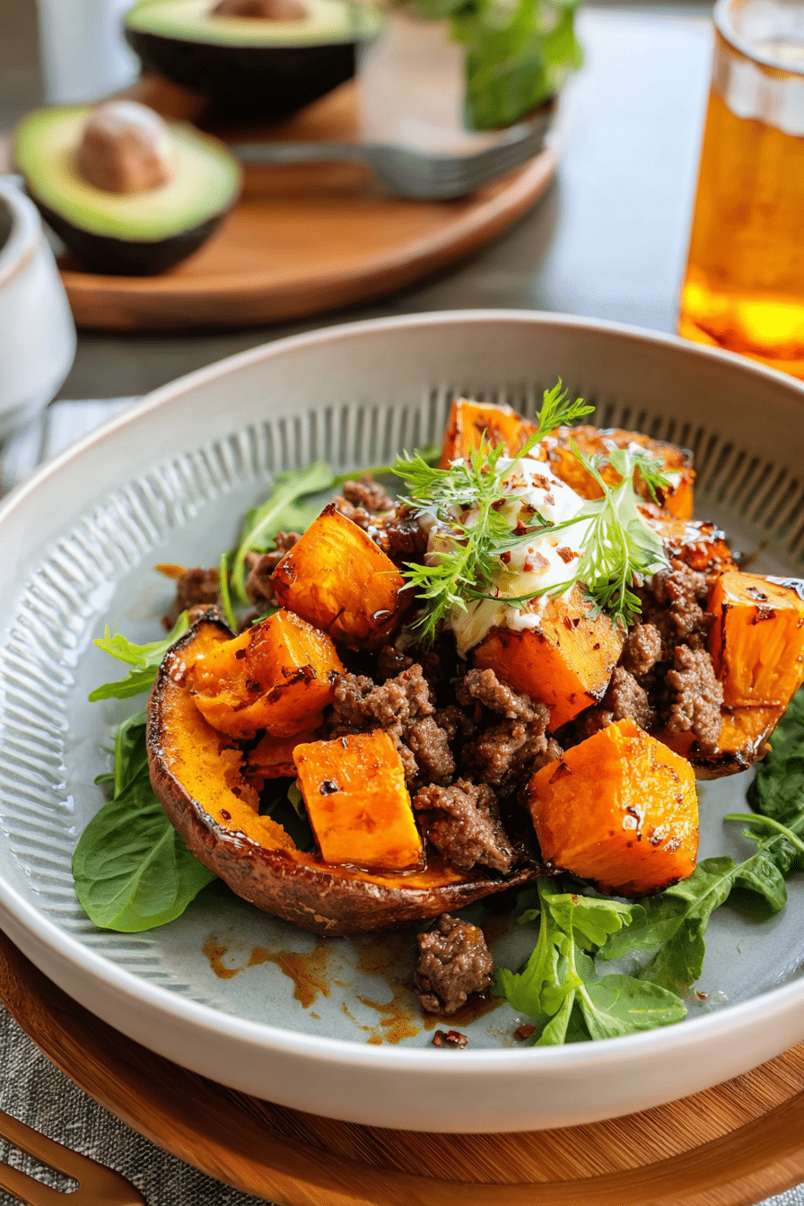 Loaded Sweet Potatoes with Spiced Beef and Hot Honey