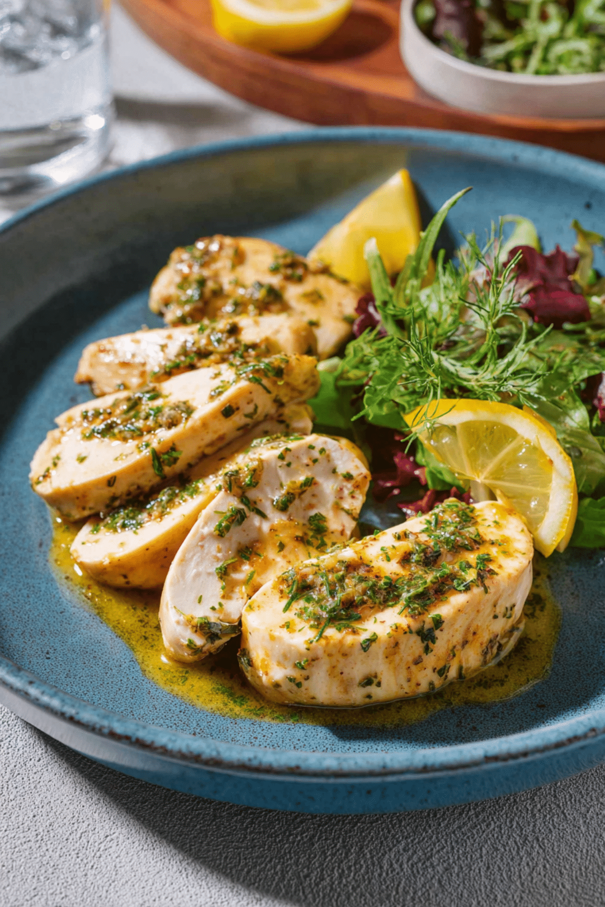 Poached Chicken Breasts with Lemon-Herb Dressing