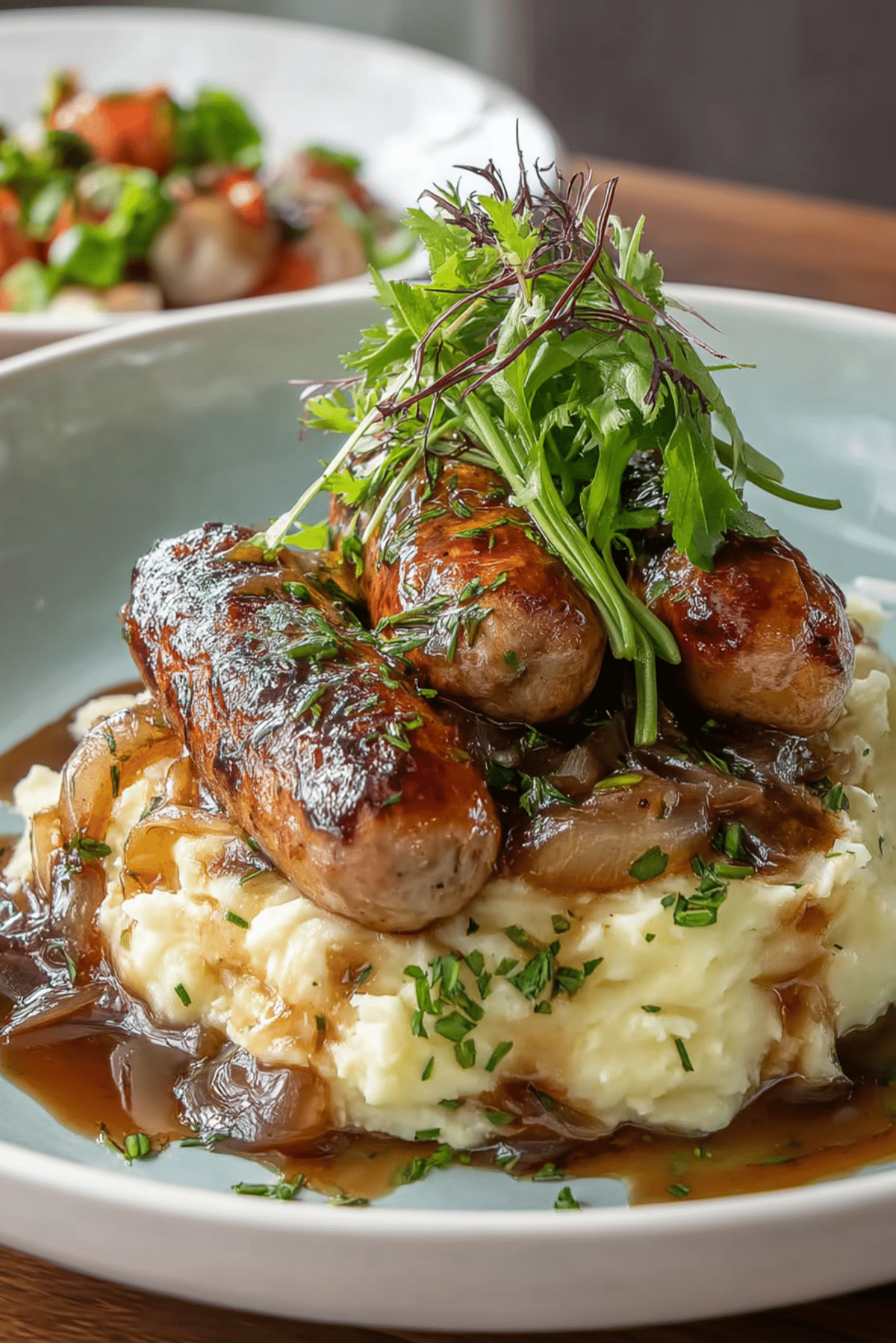 Comforting Bangers Mash with Onion Jus