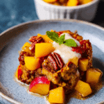 Peaches and Sour Cream Pound Cake Bread Pudding
