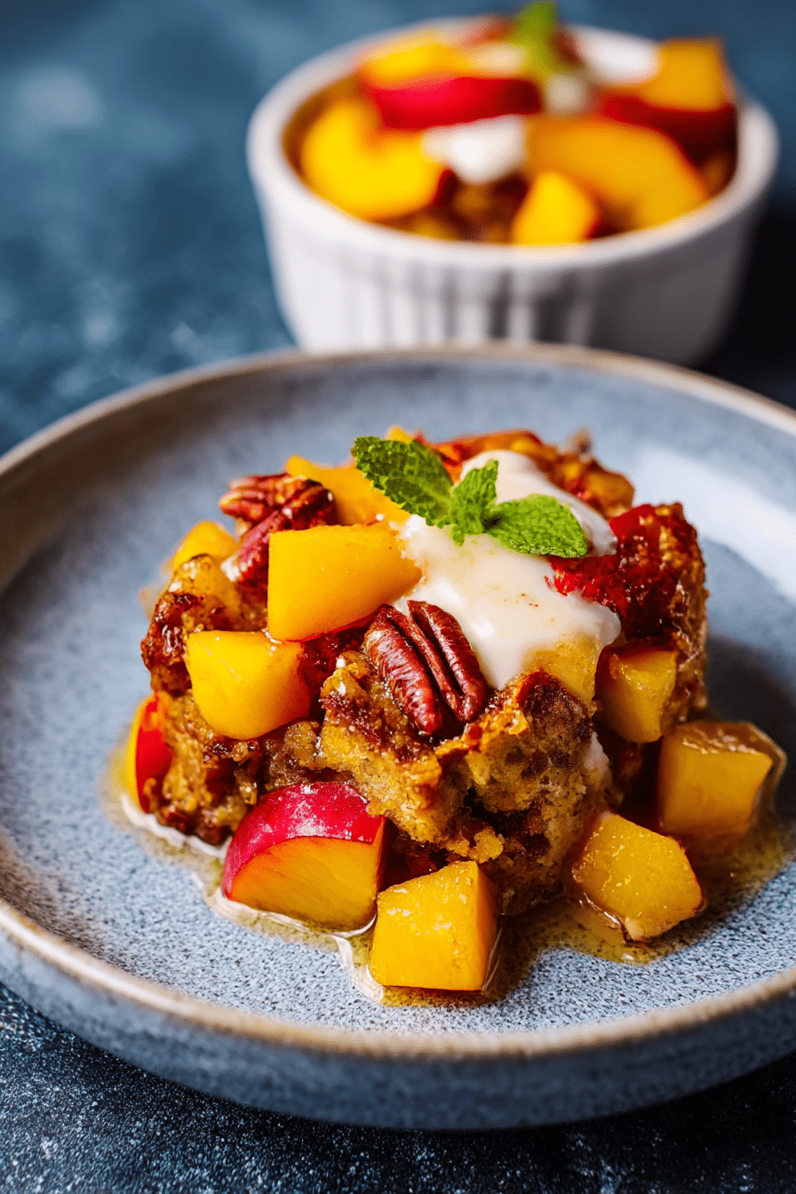 Peaches and Sour Cream Pound Cake Bread Pudding
