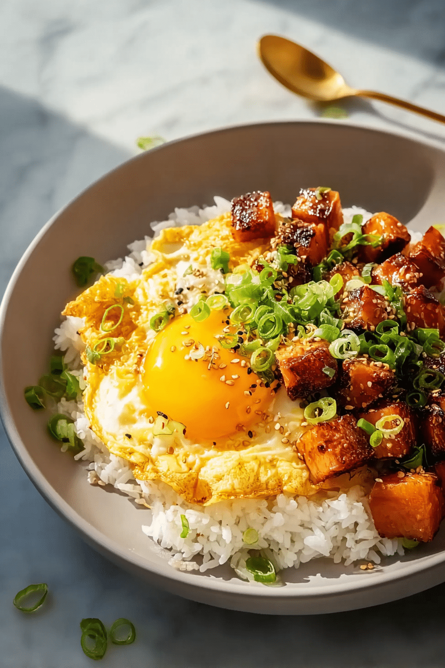 Caramelized Spam and Eggs Over Rice