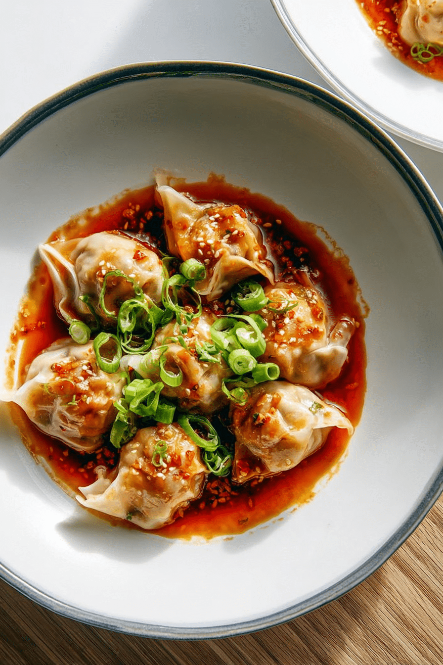 Chicken Wontons in Spicy Chili Sauce