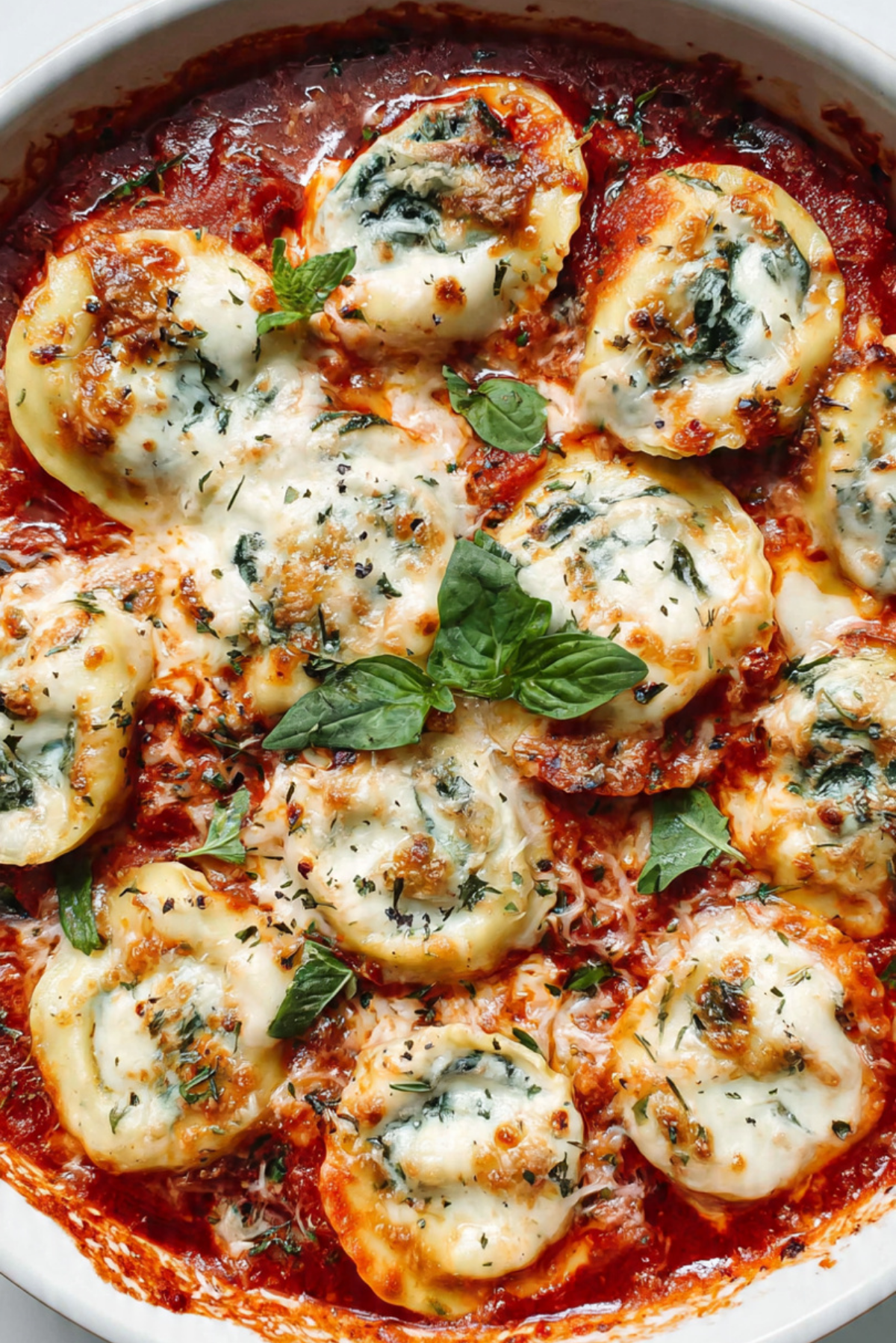 Easy Tomato & Spinach Baked Ravioli