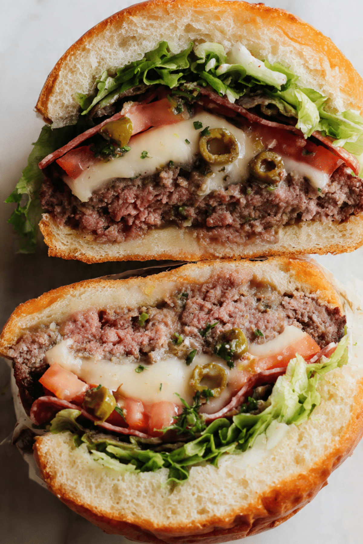 Muffuletta Stuffed Burger