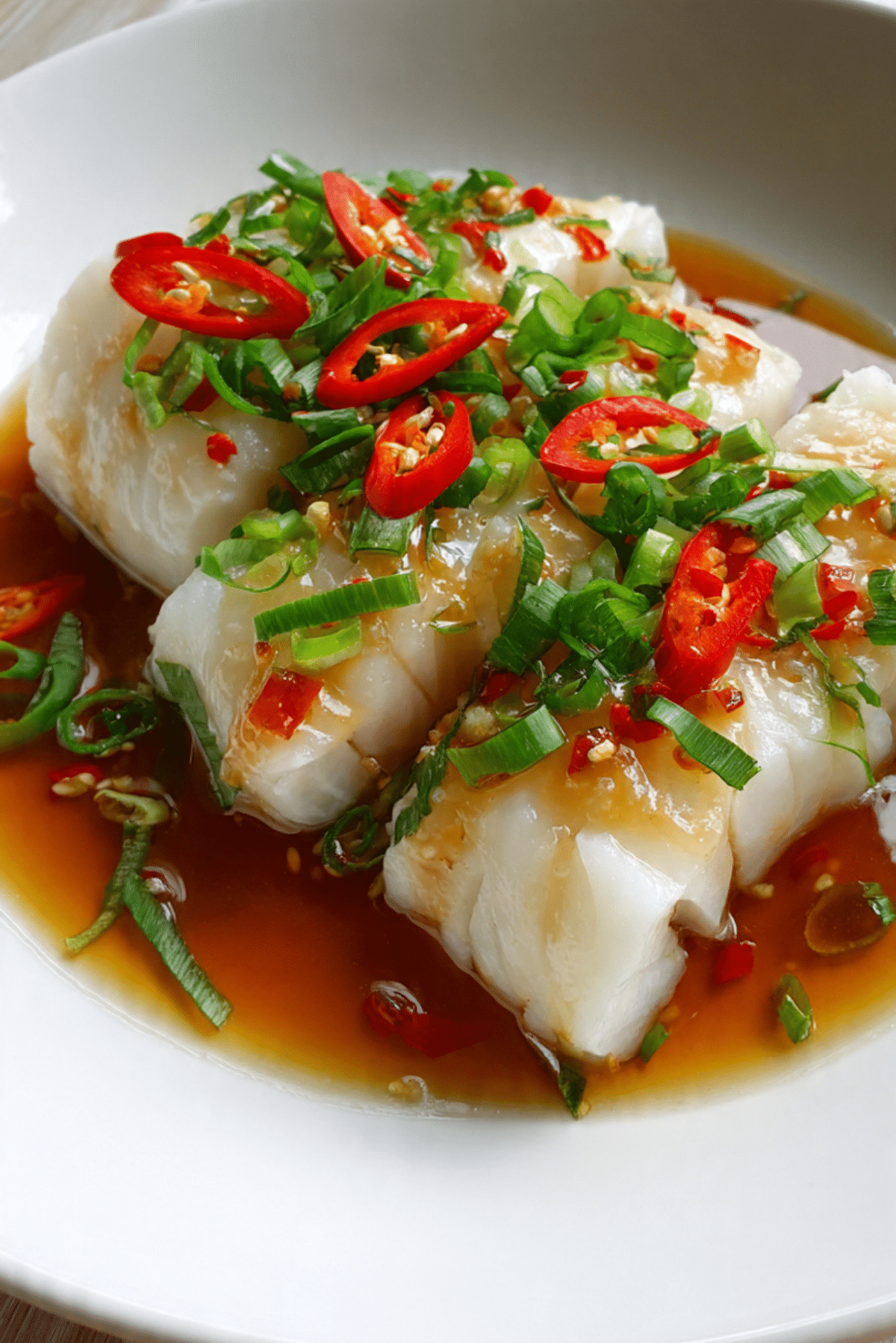 Chinese Steamed Cod Fish with Ginger Scallion Sauce