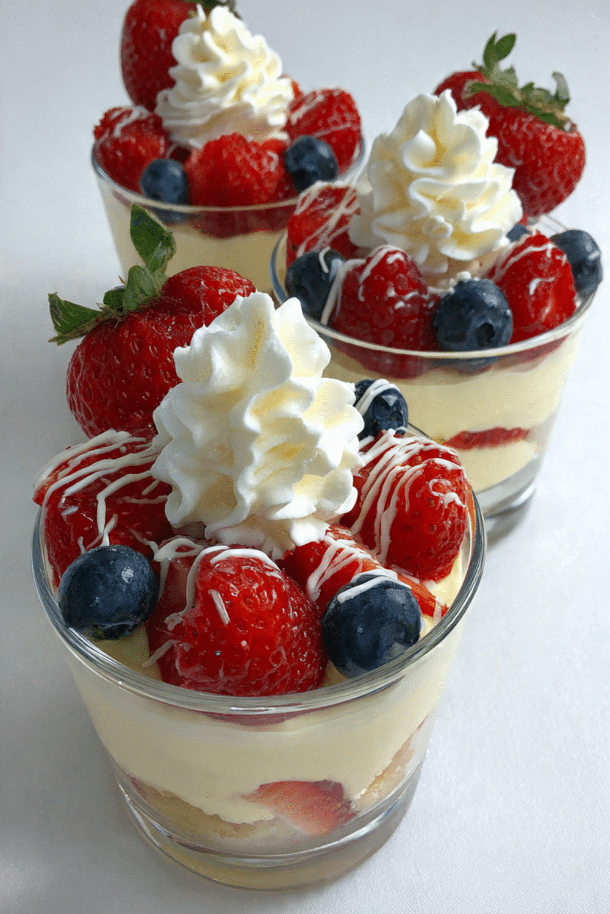 White Choco-Cheesecake Triple Berry Pudding Cups