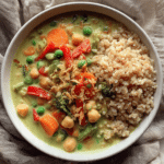 Healing Lemongrass Chickpea Thai Inspired Green Curry with Toasted Coconut Brown Rice