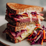 Grilled Pastrami Sandwich with Root Vegetable Slaw