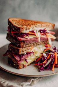 Grilled Pastrami Sandwich with Root Vegetable Slaw