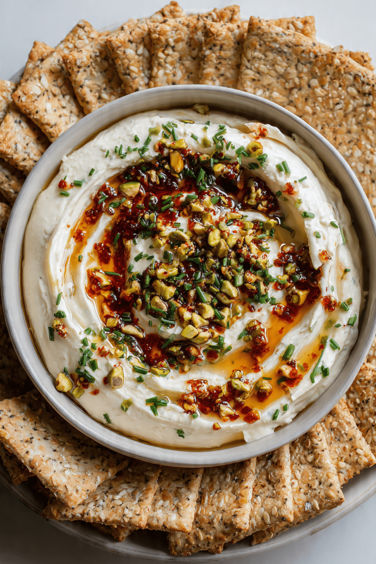 Garlic Herb Cheese Dip with Honey and Chili Crisp