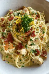 Lemony Garlic Chicken Carbonara Pasta (High-Protein & Gluten-Free)