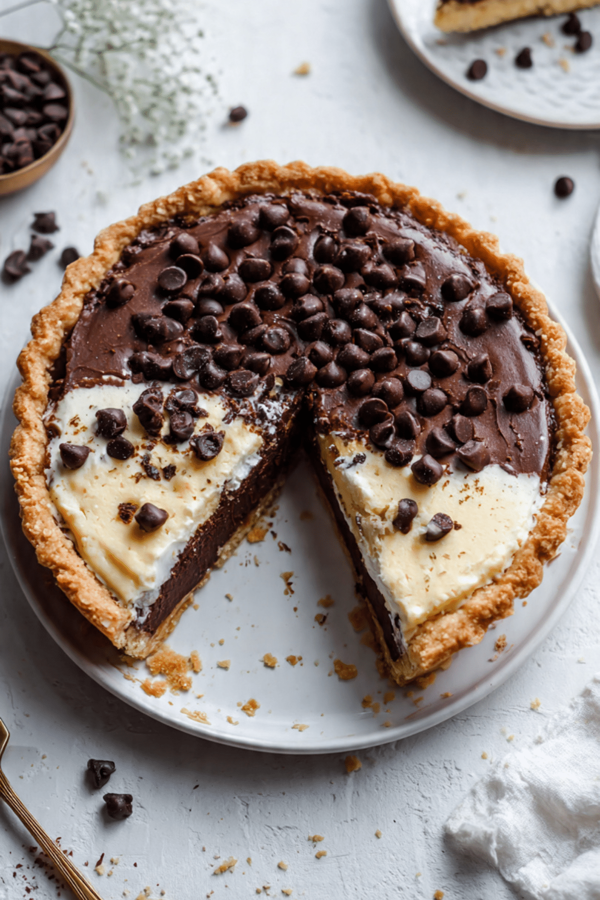 Chocolate Chip Funny Cake Pie