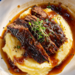 Mustard Brisket With Mashed Potatoes and Maple-Onion Sauce