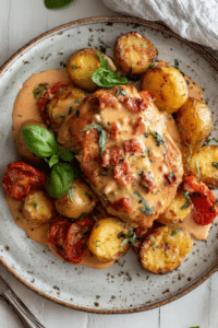 Creamy Tomato Chicken Breast Pan-Fried Potatoes