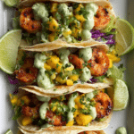 Chipotle Shrimp Tacos with Avocado Crema and Mango Salsa