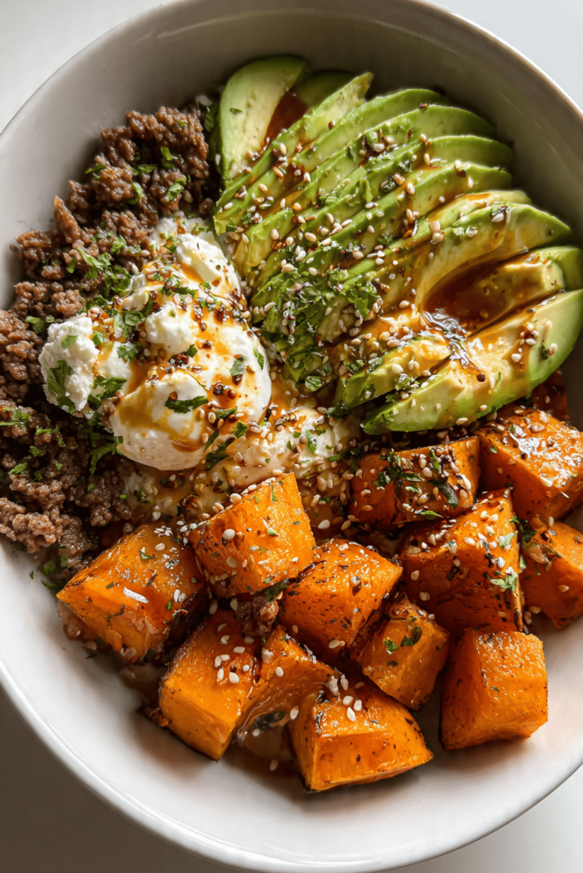 Cottage Cheese Sweet Potato Beef Bowls