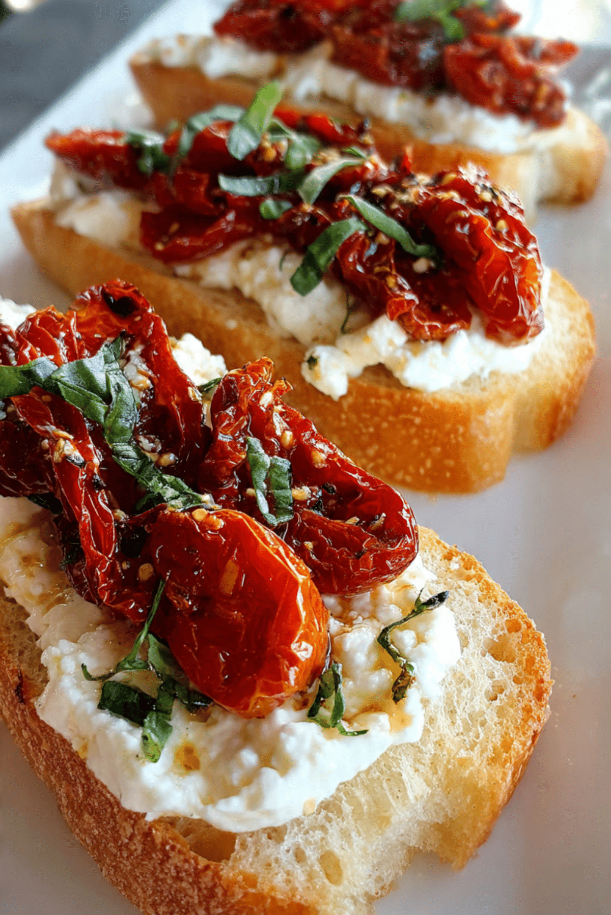 Oven-dried Tomatoes, Whipped Feta on a Crusty Baguette