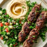 Lamb Kofta with Fattoush Salad and Hummus