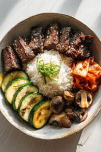 Korean BBQ Flanken Short Ribs with Grilled Vegetables