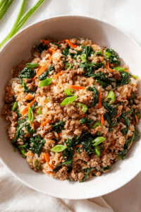 Slow Cooker Korean Beef Spinach Rice