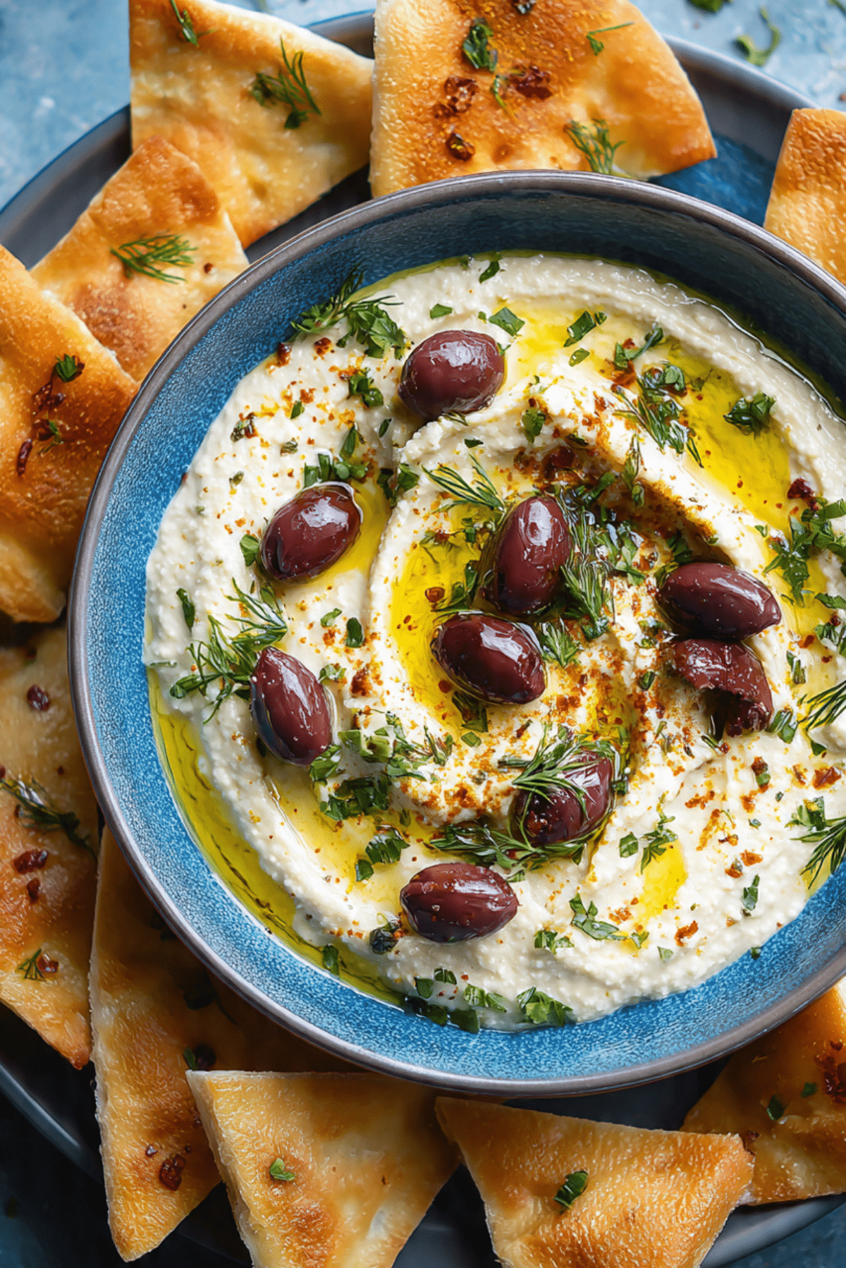 Kalamata Olive Dip with Homemade Pita Chips