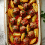 Baked Greek Meatballs and Potatoes (Soutzoukakia)