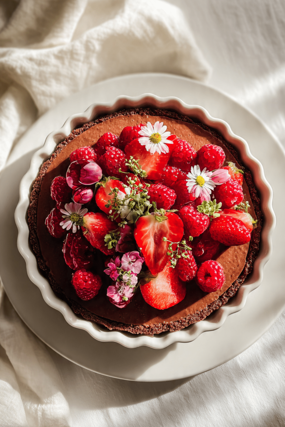 Chocolate Mousse Cake with Raspberry Coulis