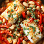 Cod with chorizo and white beans