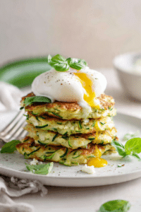 Zucchini Feta Fritters + Poached Eggs