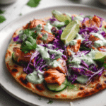 Salmon Flatbread with Slaw & Cilantro Yogurt Sauce