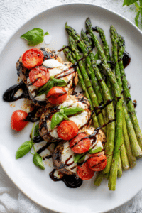 Balsamic Caprese Chicken with Asparagus