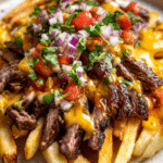 Carne Asada Fries With Sliced Steak and Chile Butter Sauce