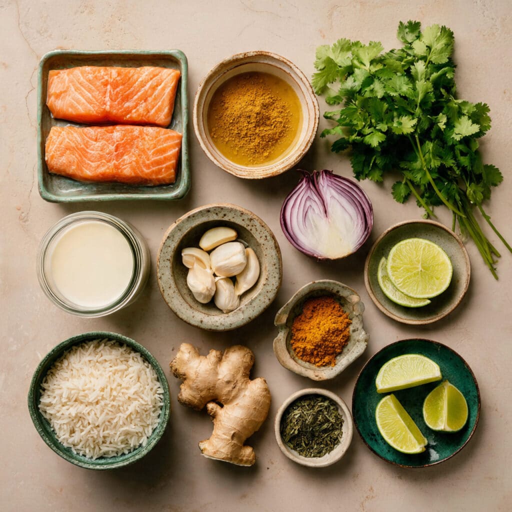 Salmon curry with rice